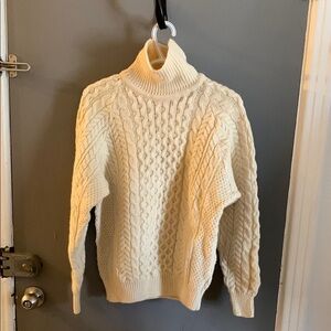 Vintage Aran fishermen chunky cableknit Cream made in ireland Turtleneck carraig